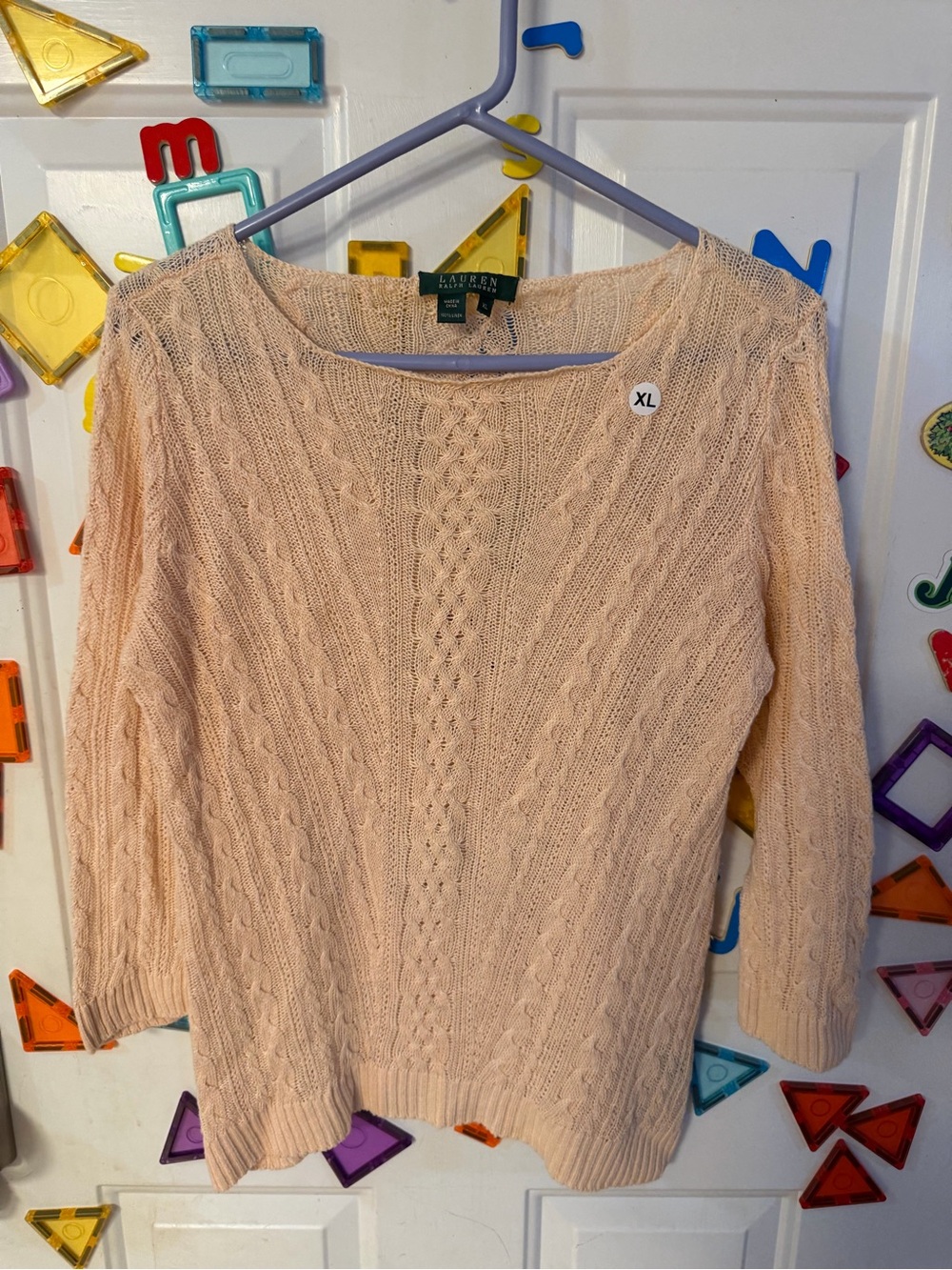 Ralph Lauren Peach Cable Knit Crewneck Sweater
